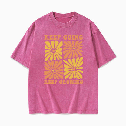 Retro Floral Keep Going Keep Growing Washed Tees