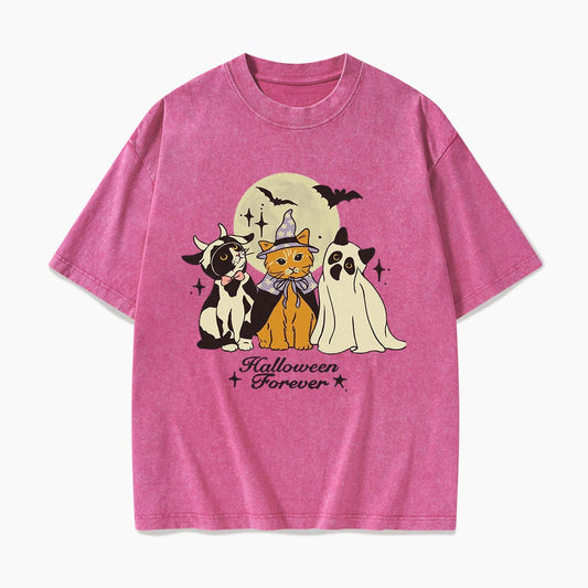Cute Cats Costume Pumpkin Halloween Washed Tees
