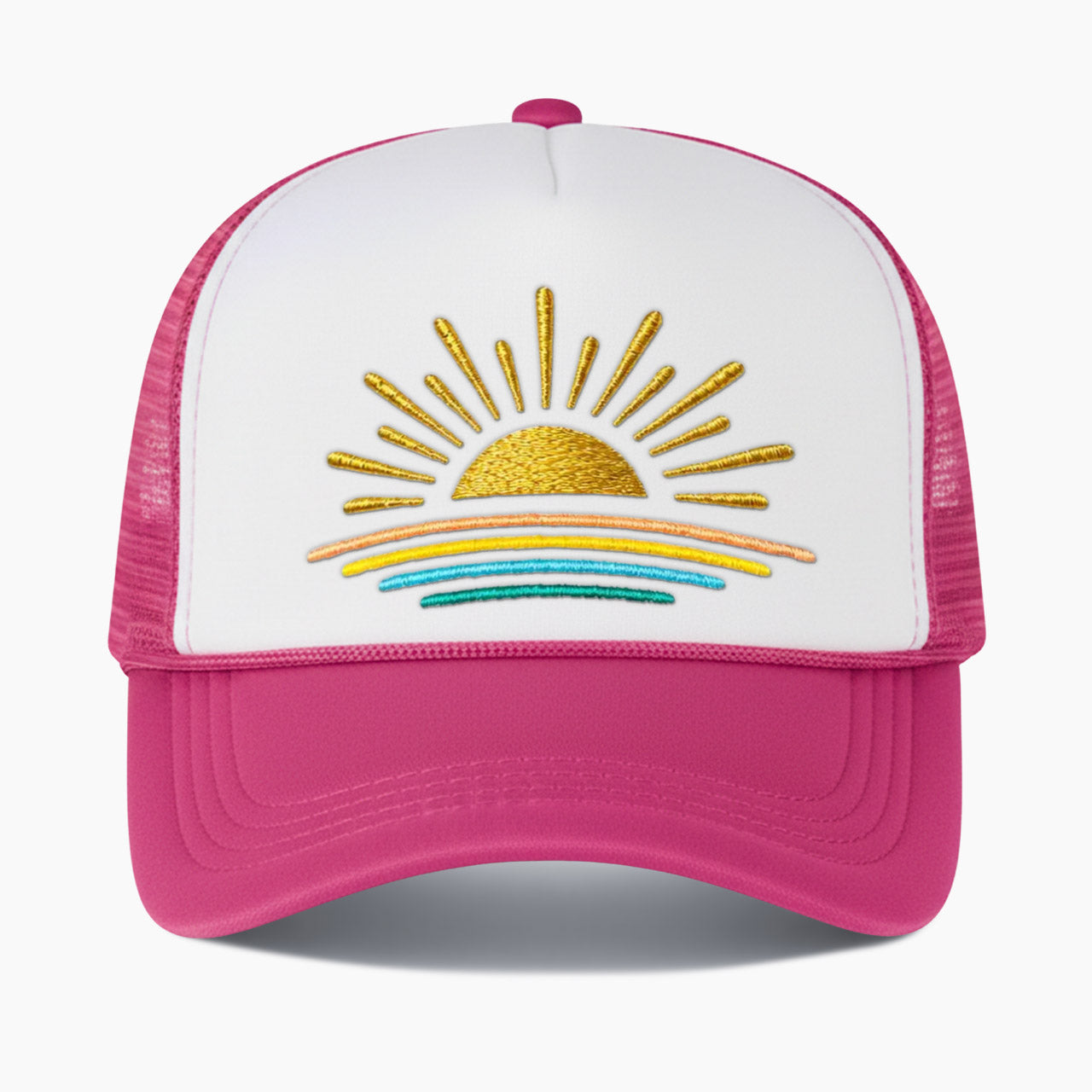 Embroidered Sunset Colorblock Trucker Hat