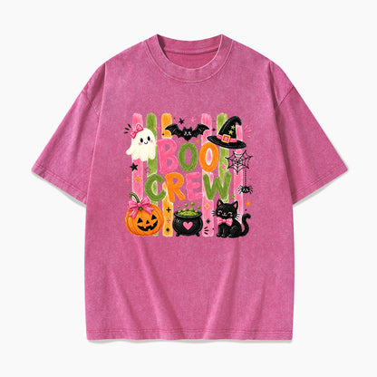 Striped Boo Crew Halloween Washed Tees