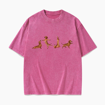 Yoga Dachshunds Washed Tees