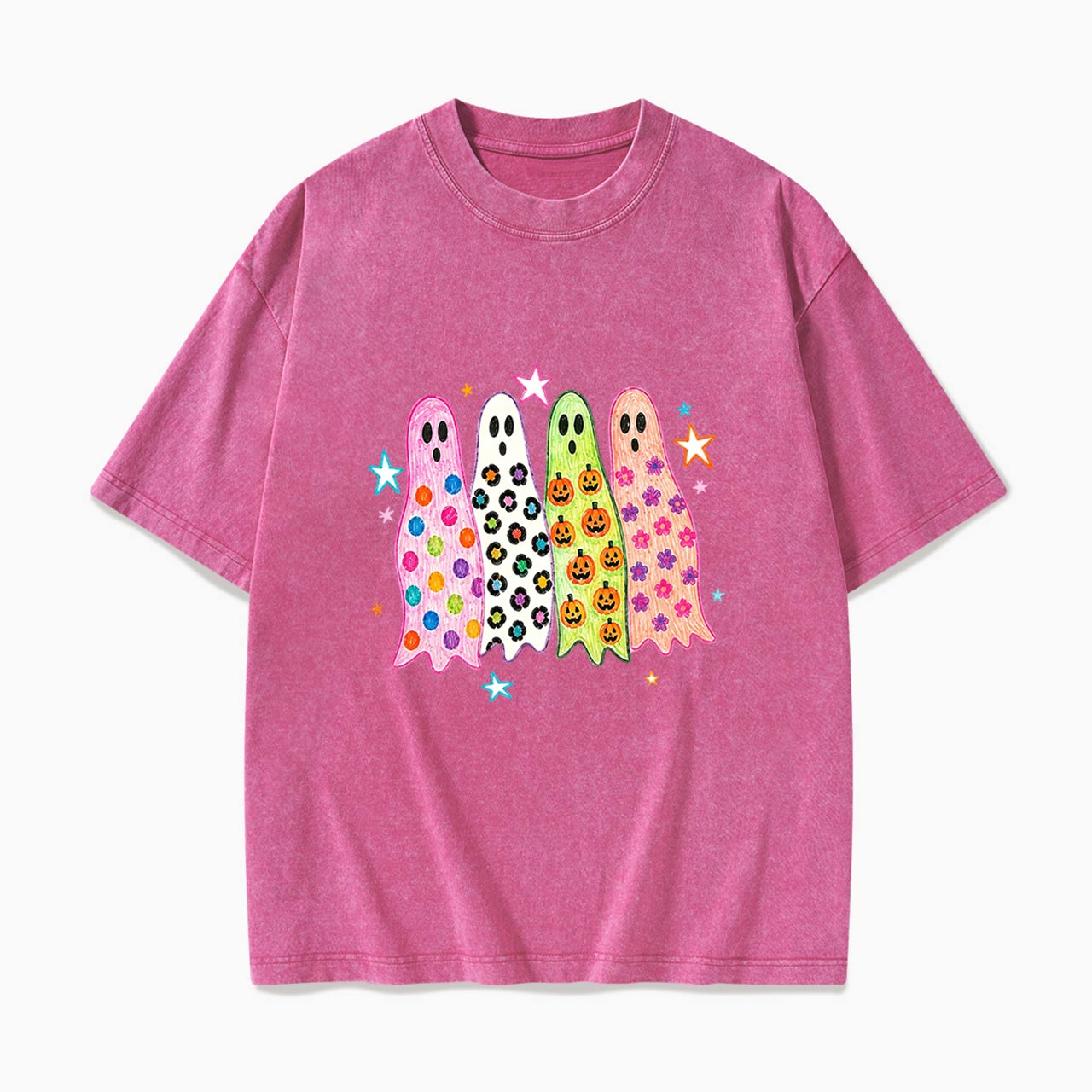 Colorful Leopard Ghost Halloween Washed Tees