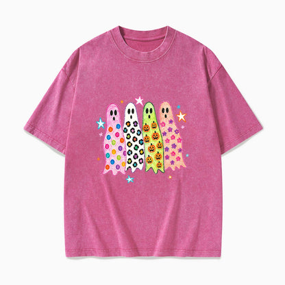 Colorful Leopard Ghost Halloween Washed Tees
