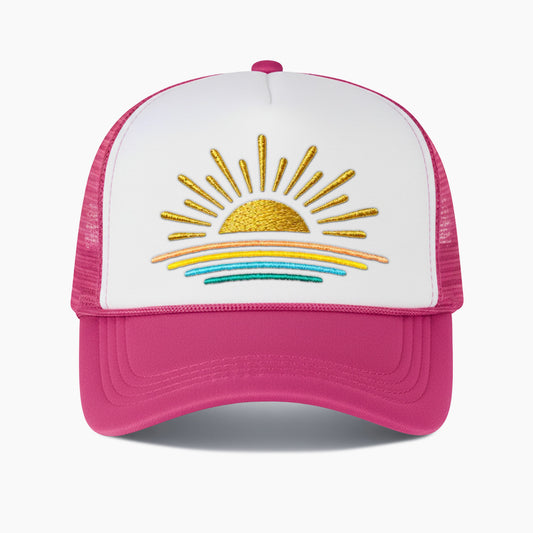 Embroidered Sunset Colorblock Trucker Hat