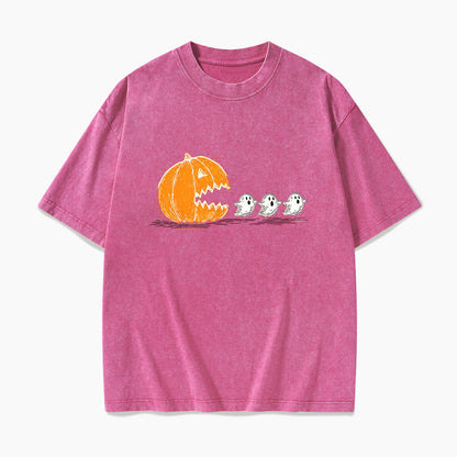 Pumpkin Chasing Ghost Halloween Washed Tees