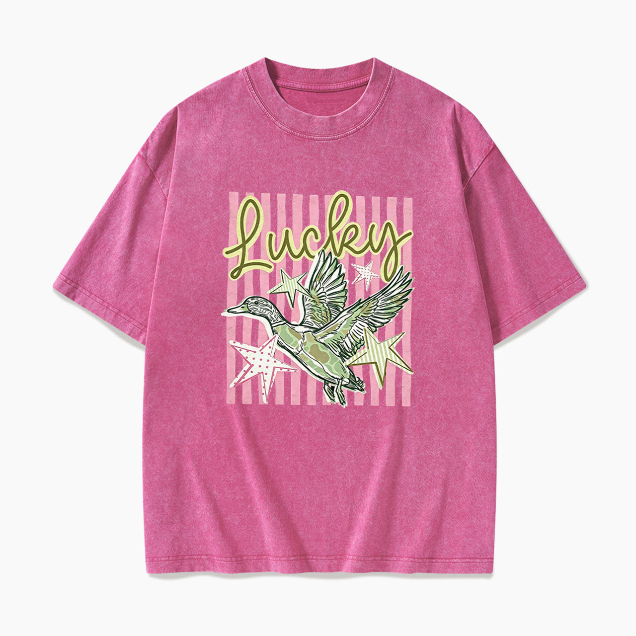 Flying Mallard Duck Lucky Striped Washed Tees