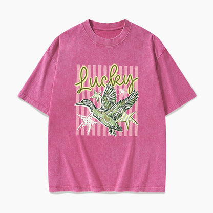Flying Mallard Duck Lucky Striped Washed Tees