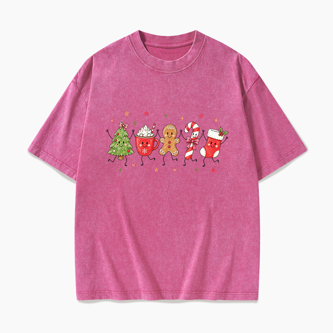 Cute Stick Figure Christmas Washed Tees