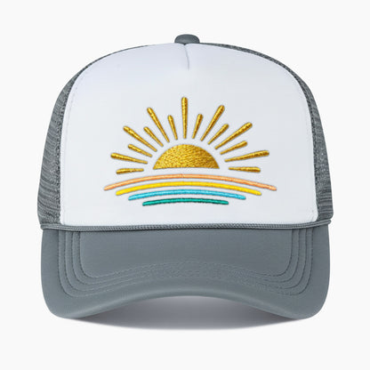 Embroidered Sunset Colorblock Trucker Hat