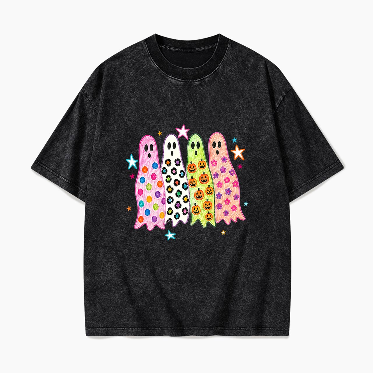 Colorful Leopard Ghost Halloween Washed Tees