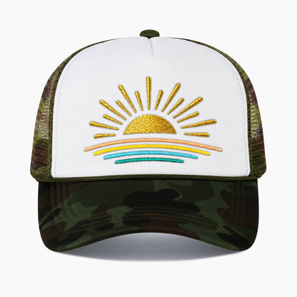 Embroidered Sunset Colorblock Trucker Hat