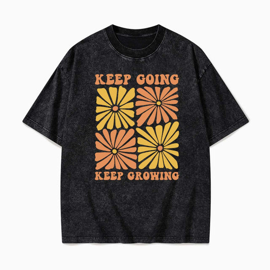 Retro Floral Keep Going Keep Growing Washed Tees