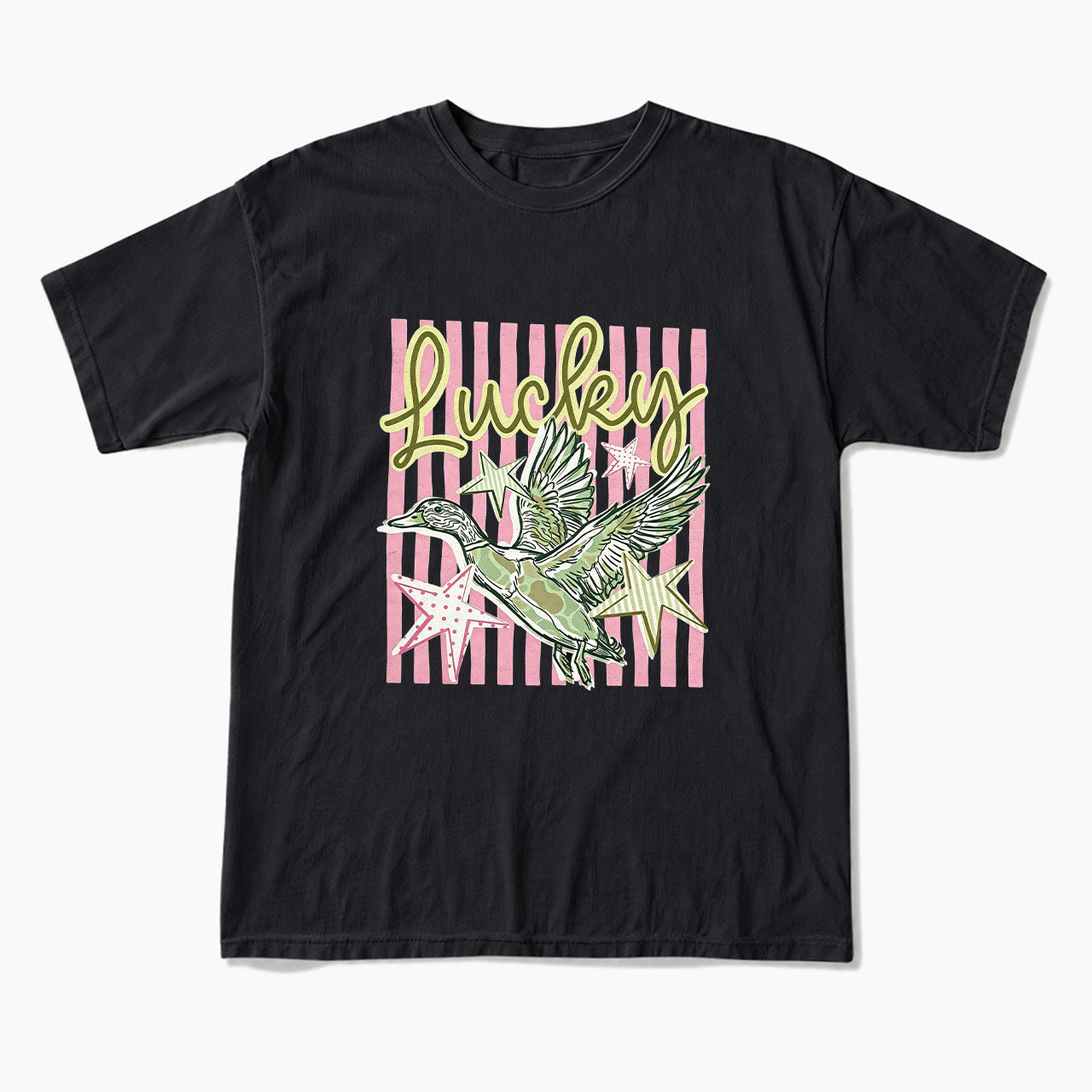Flying Mallard Duck Lucky Striped T Shirts