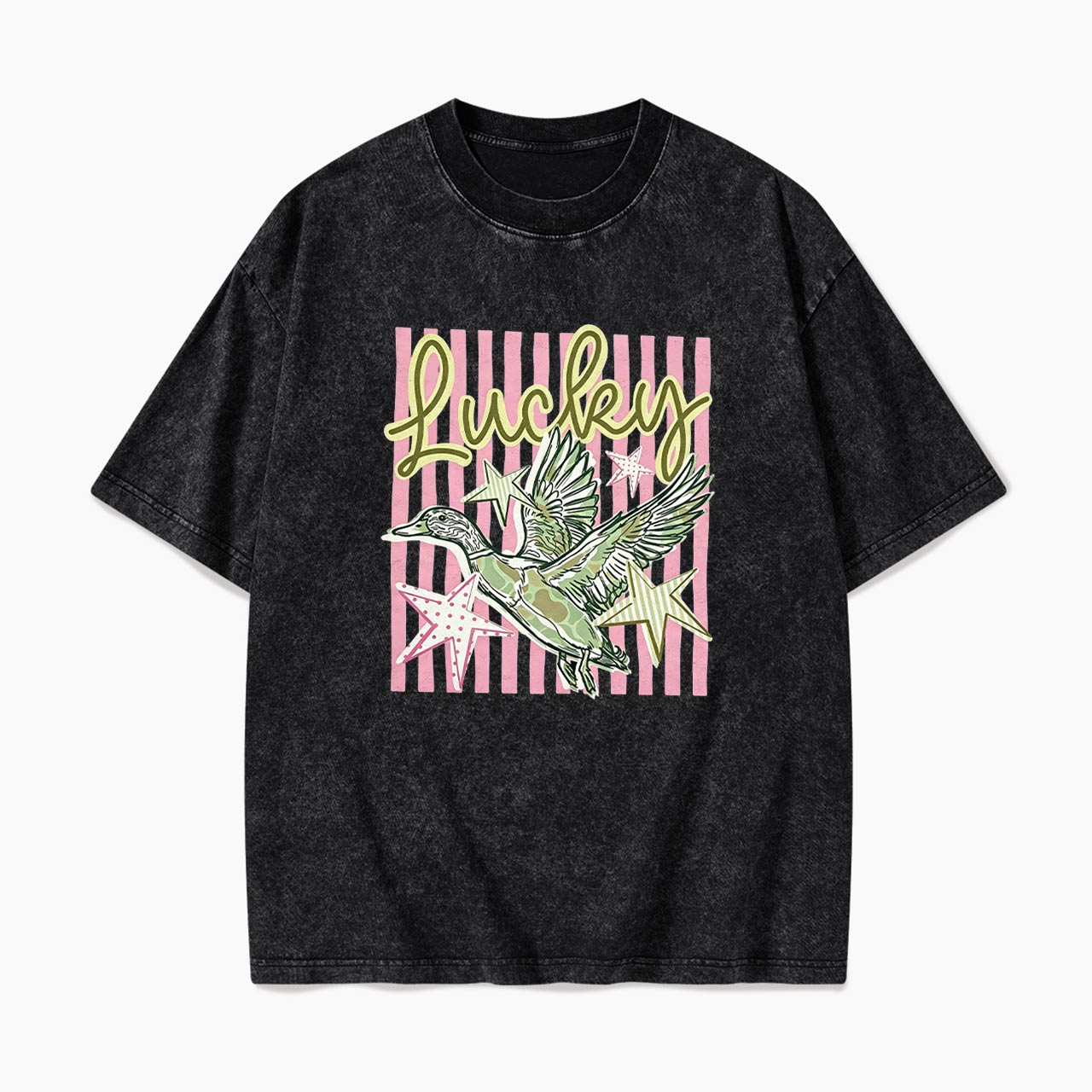 Flying Mallard Duck Lucky Striped Washed Tees