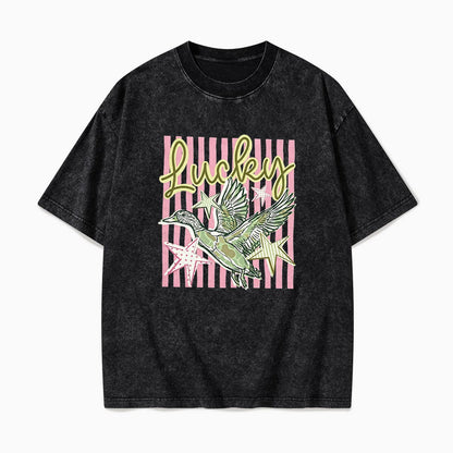 Flying Mallard Duck Lucky Striped Washed Tees