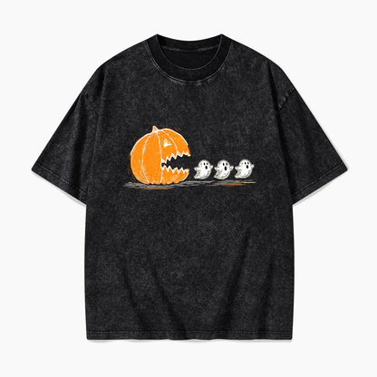 Pumpkin Chasing Ghost Halloween Washed Tees