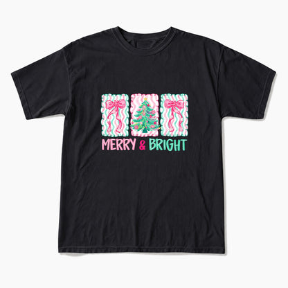 Merry Bright Floral Coquette Christmas T Shirts