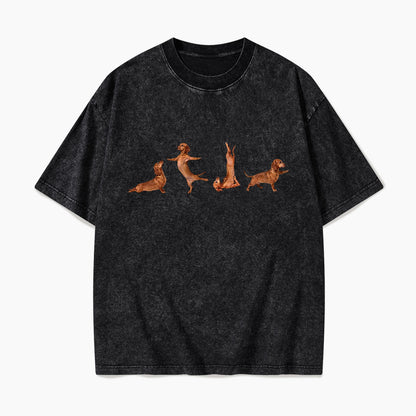 Yoga Dachshunds Washed Tees