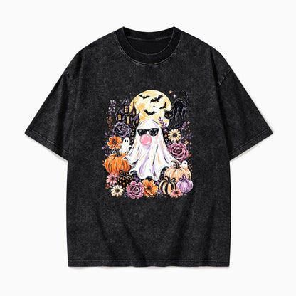 Ghost Blowing Bubble Gum Halloween Washed Tees