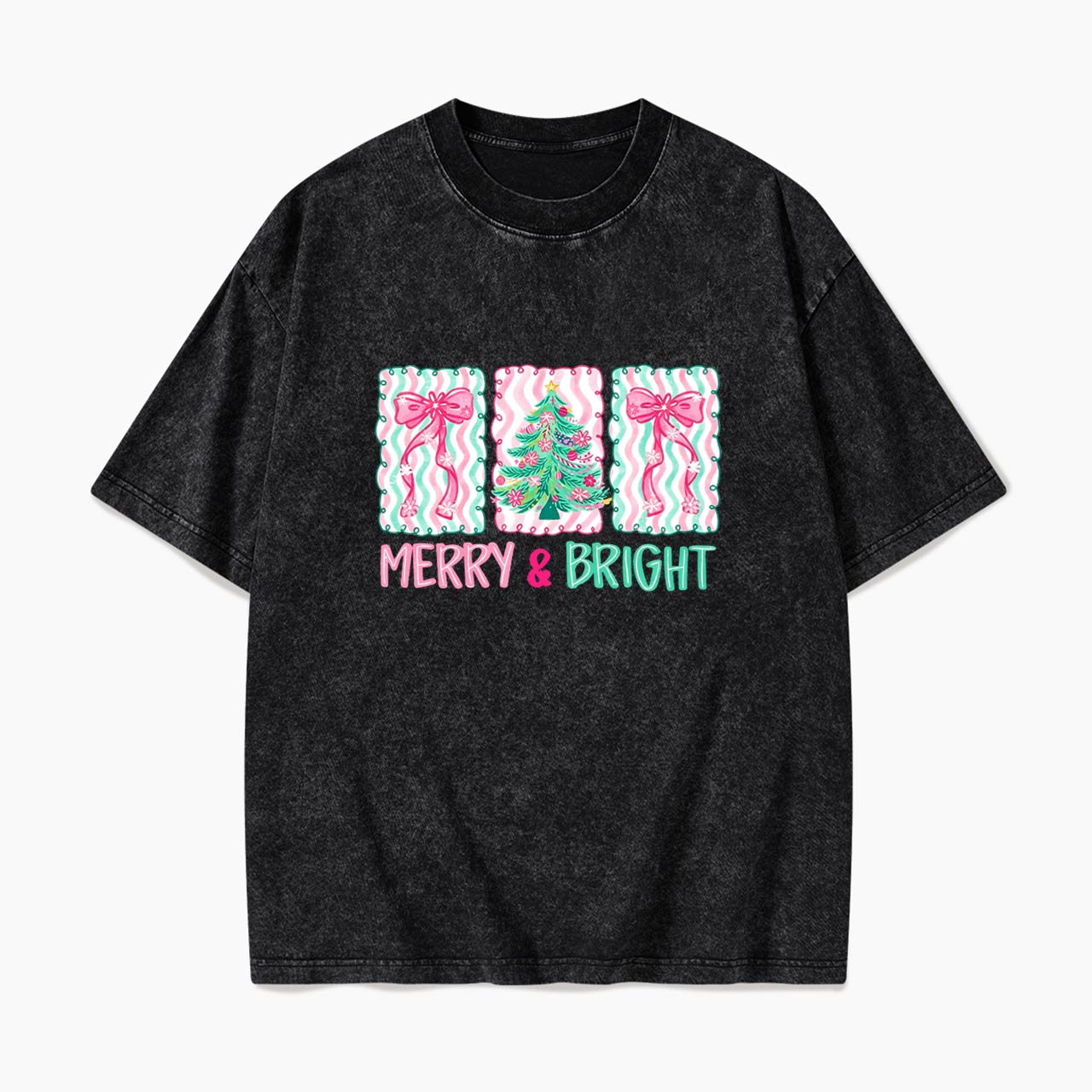 Merry Bright Floral Coquette Christmas Washed Tees