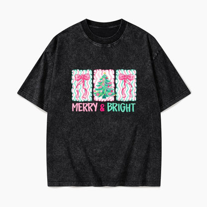 Merry Bright Floral Coquette Christmas Washed Tees