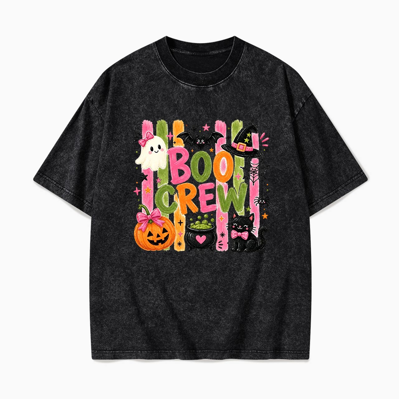 Striped Boo Crew Halloween Washed Tees