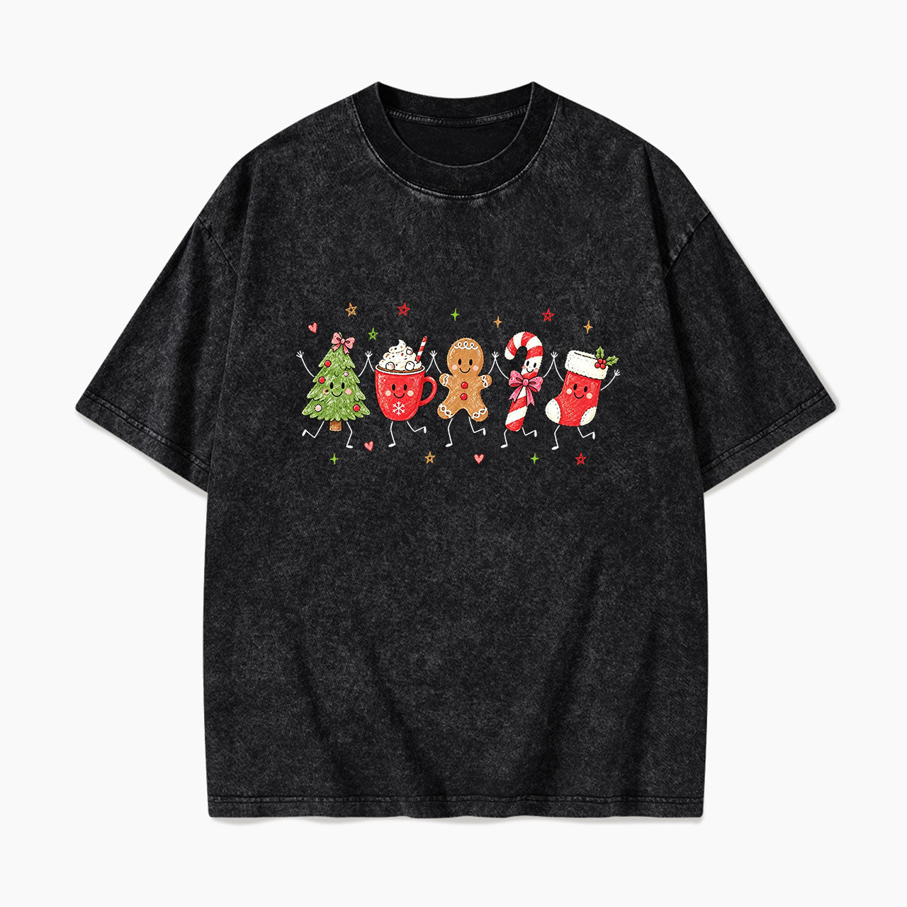 Cute Stick Figure Christmas Washed Tees