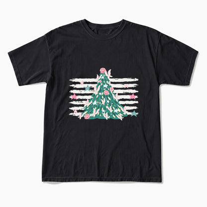 Pink Striped Christmas Tree Christmas T Shirts