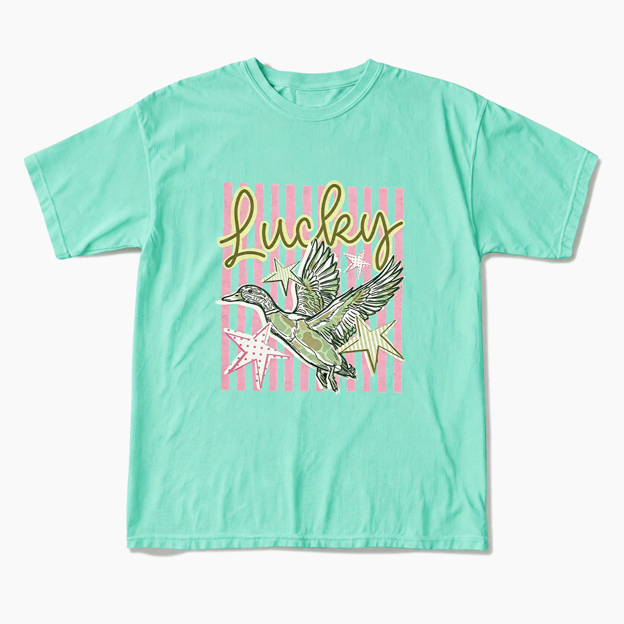 Flying Mallard Duck Lucky Striped T Shirts