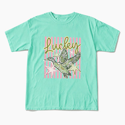 Flying Mallard Duck Lucky Striped T Shirts