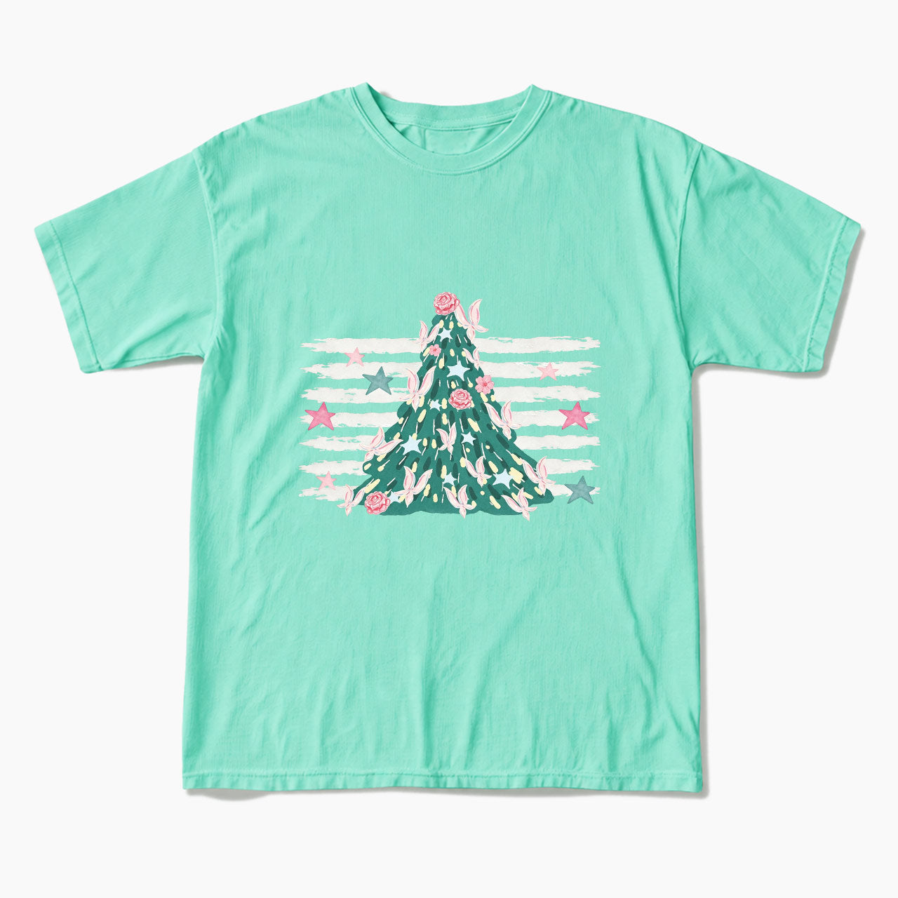 Pink Striped Christmas Tree Christmas T Shirts