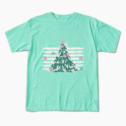 Pink Striped Christmas Tree Christmas T Shirts