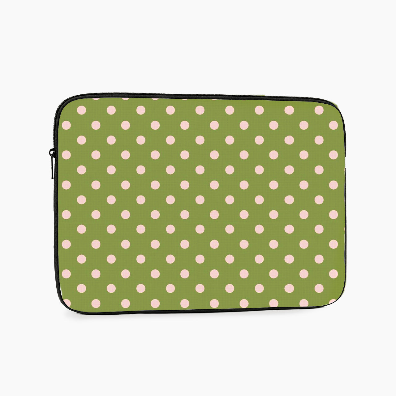Soft Pink Dots on Green Laptop Sleeve