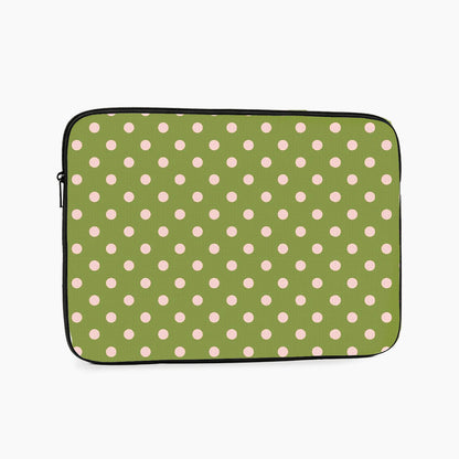 Soft Pink Dots on Green Laptop Sleeve