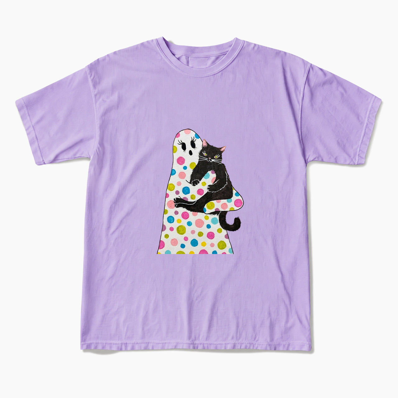 Polka Dot Ghost Cat Hug Halloween T Shirts