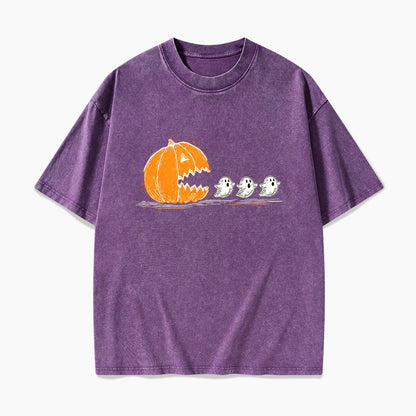 Pumpkin Chasing Ghost Halloween Washed Tees