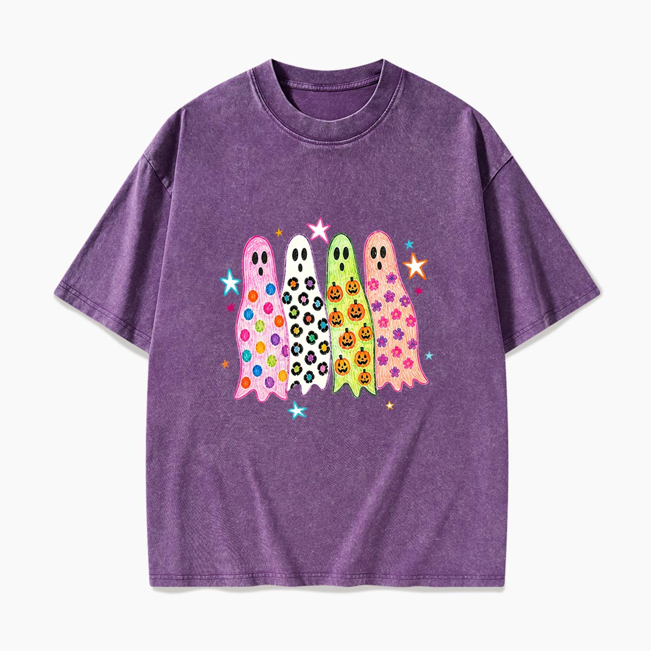 Colorful Leopard Ghost Halloween Washed Tees