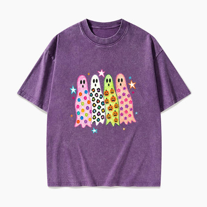 Colorful Leopard Ghost Halloween Washed Tees