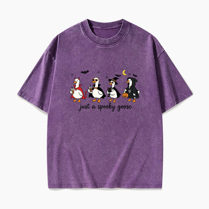 Just a Spooky Goose Halloween Washed Tees