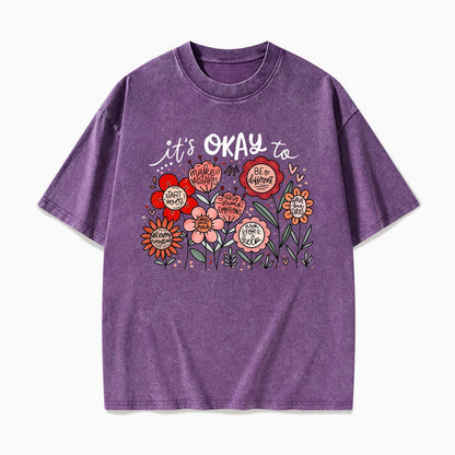 It's Okay to Boho Floral Washed Tees