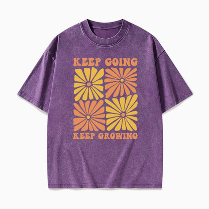 Retro Floral Keep Going Keep Growing Washed Tees