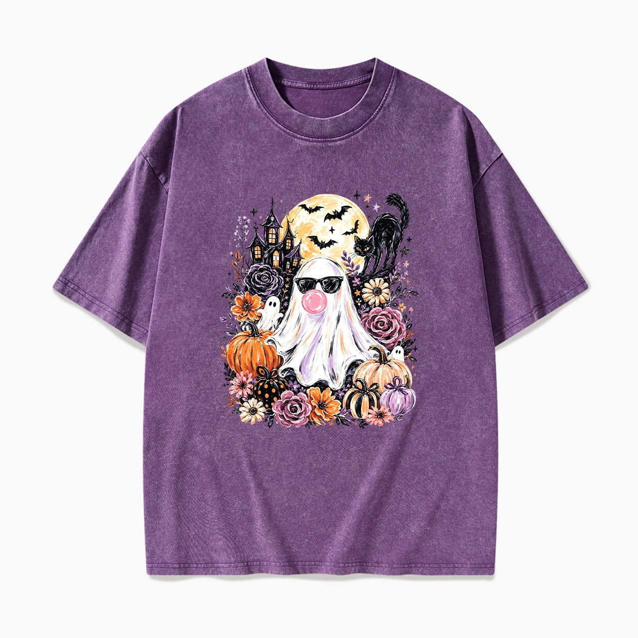 Ghost Blowing Bubble Gum Halloween Washed Tees