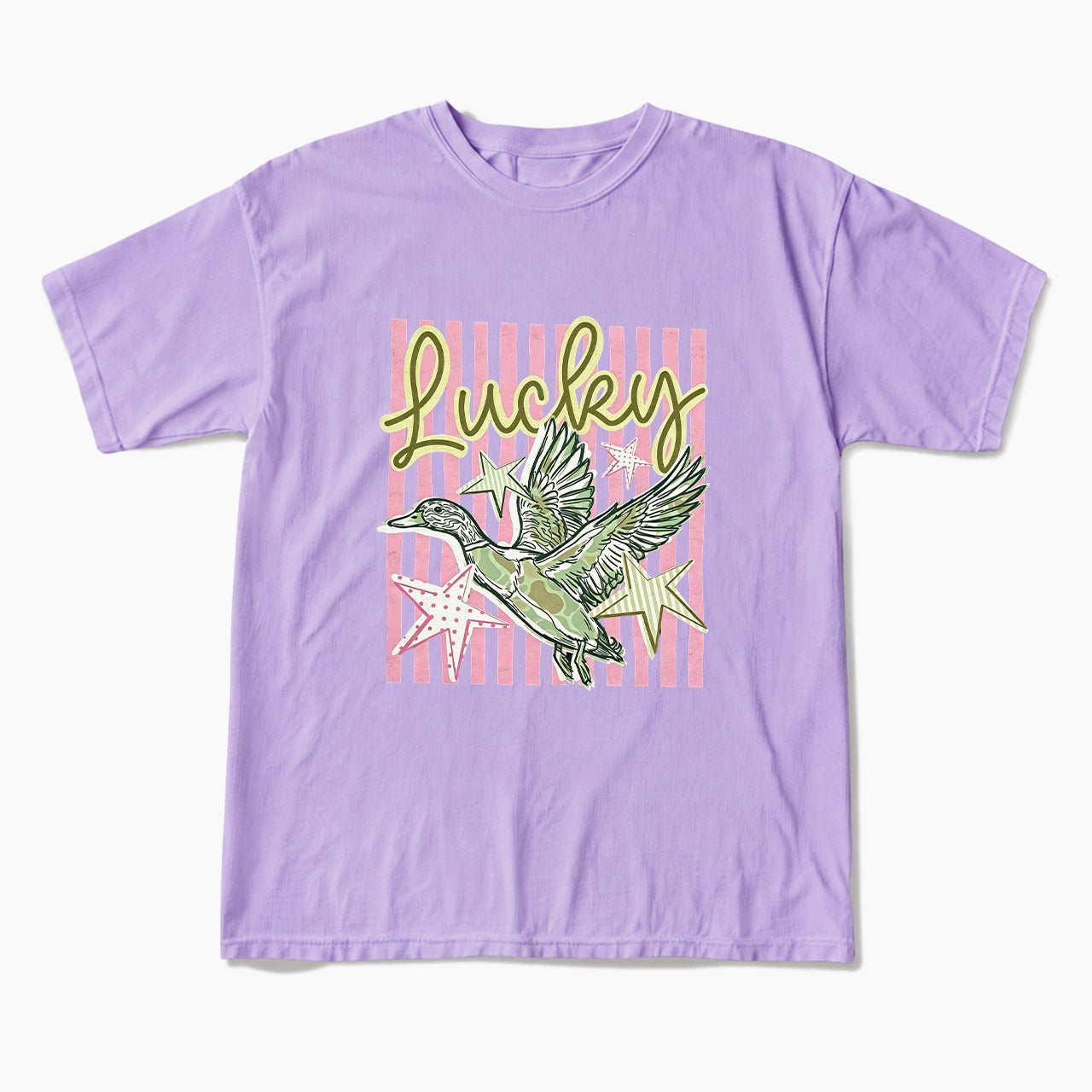 Flying Mallard Duck Lucky Striped T Shirts