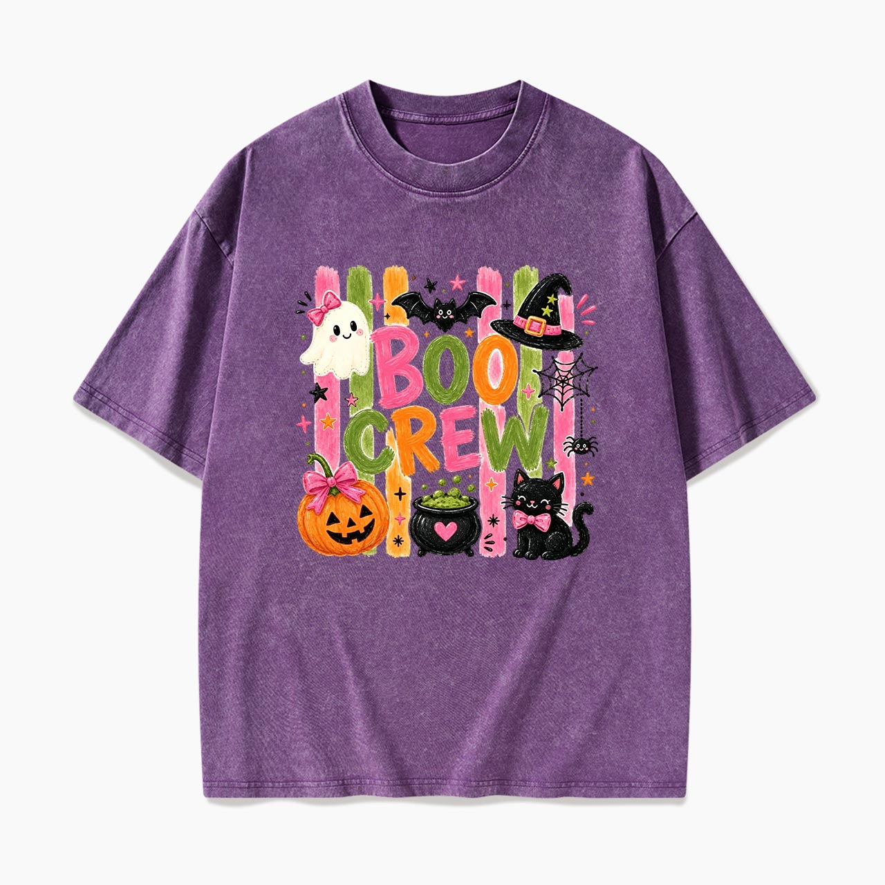 Striped Boo Crew Halloween Washed Tees