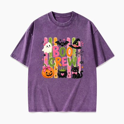 Striped Boo Crew Halloween Washed Tees