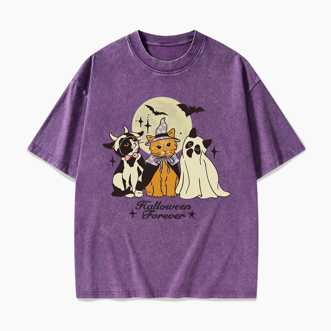 Cute Cats Costume Pumpkin Halloween Washed Tees