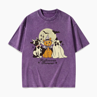 Cute Cats Costume Pumpkin Halloween Washed Tees