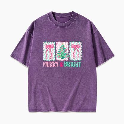 Merry Bright Floral Coquette Christmas Washed Tees