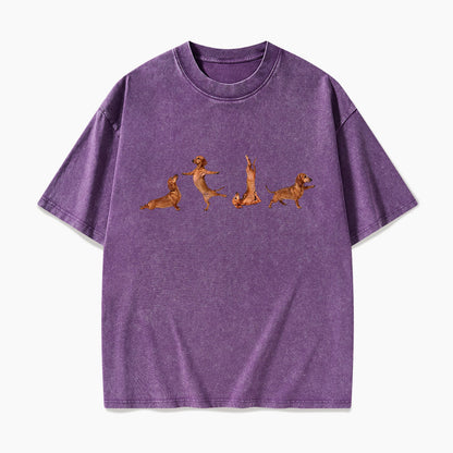 Yoga Dachshunds Washed Tees