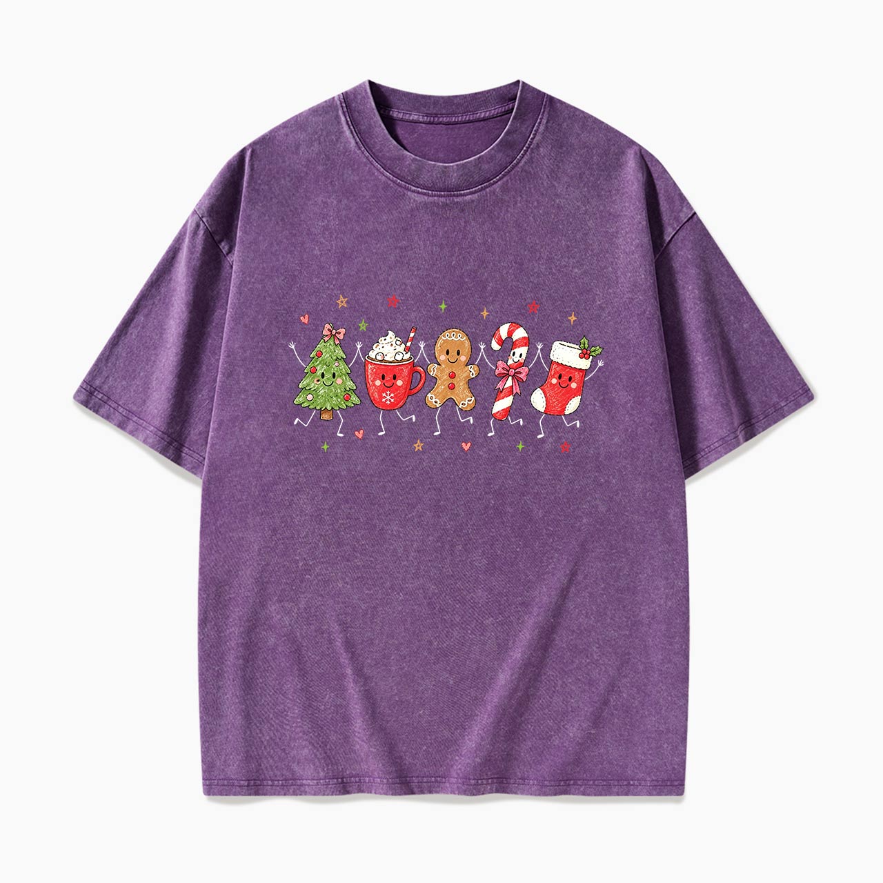 Cute Stick Figure Christmas Washed Tees